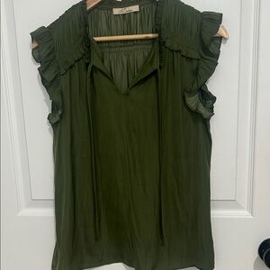 Elegant Green Ruffle Sleeve Blouse